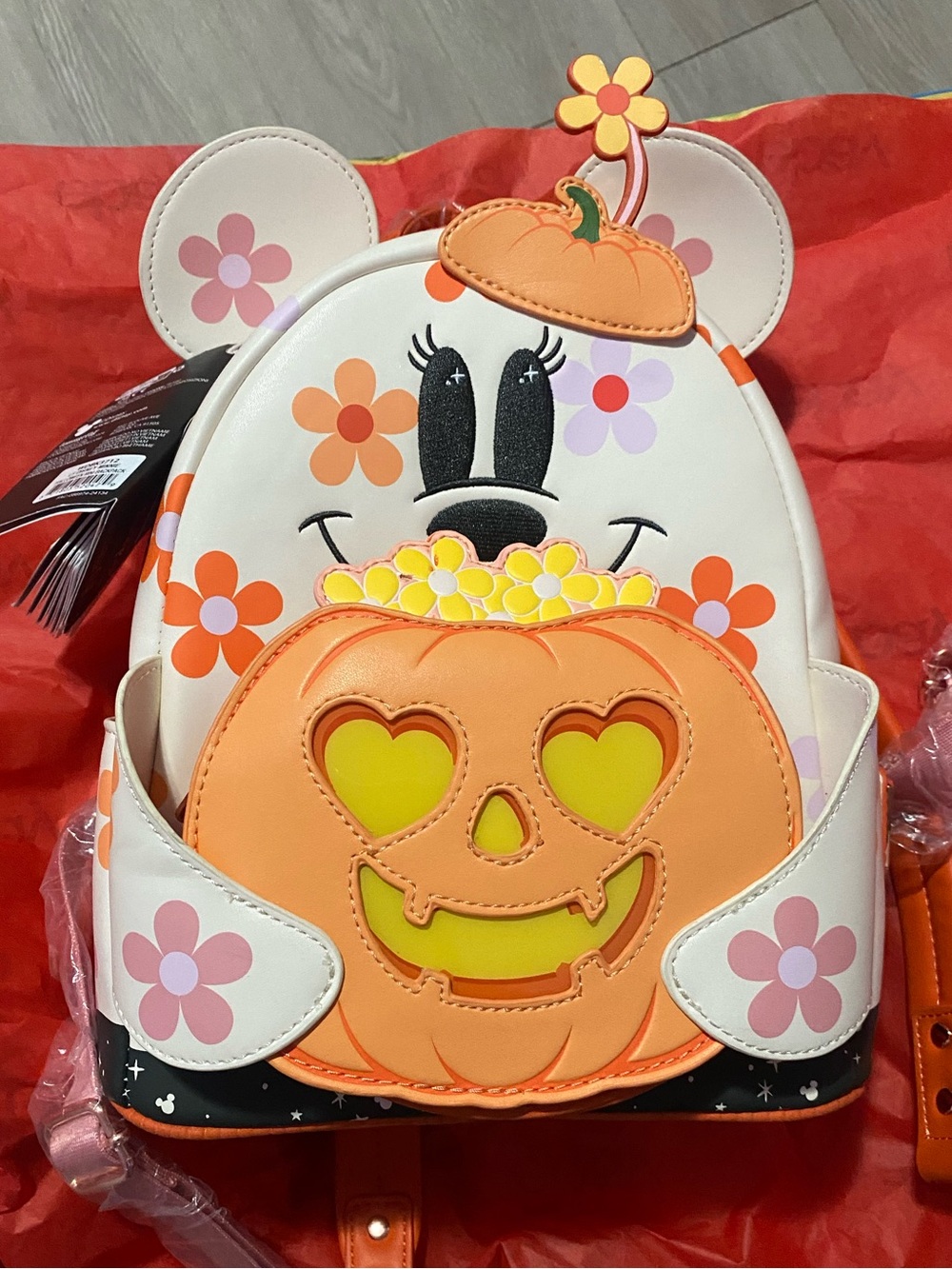 Loungefly Halloween Minnie Mouse Floral Ghost Light Up Glow Mini Backpack